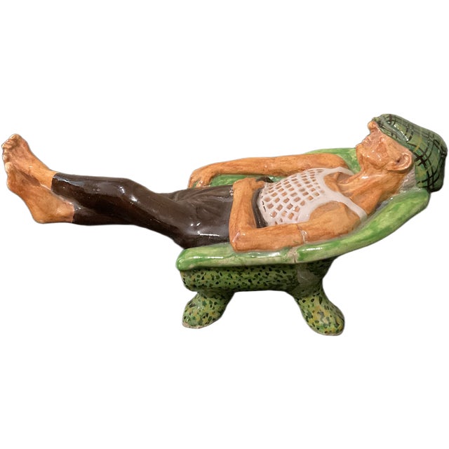 Vintage Polychrome Ceramic Sculpture of Sunbather, 1950s-1960s For Sale - Image 6 of 6