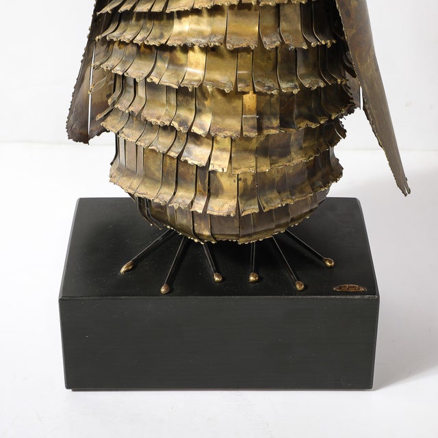 Brass Mid-Century Antiqued Brass & Glass Owl Sculpture Signed Curtis Jere For Sale - Image 8 of 12