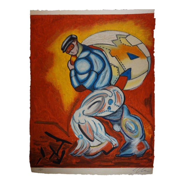 1990s Sandro Chia Untitled #1 Carborundum Etching Handmade Paper Hand Signed and Numbered Art For Sale
