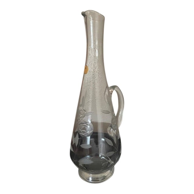 Vintage Roumanian Etched Glass Wine Decanter For Sale