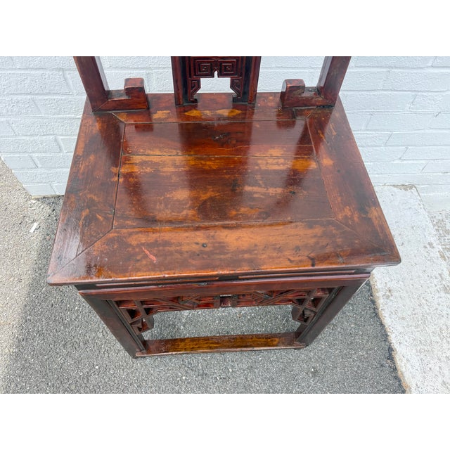 Brown 19th Century Pair of Chinoiserie Style Carved Wood Hall Chairs For Sale - Image 8 of 16