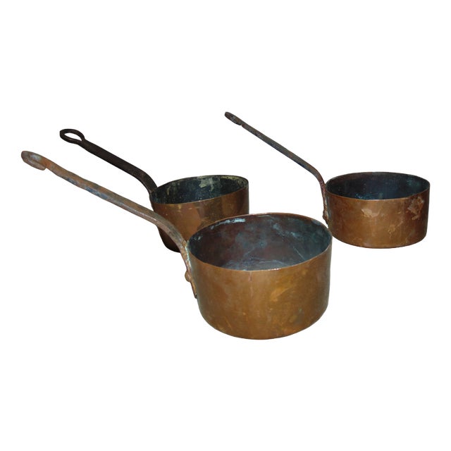 Vintage Copper Pans, 1920s, Set of 3 For Sale