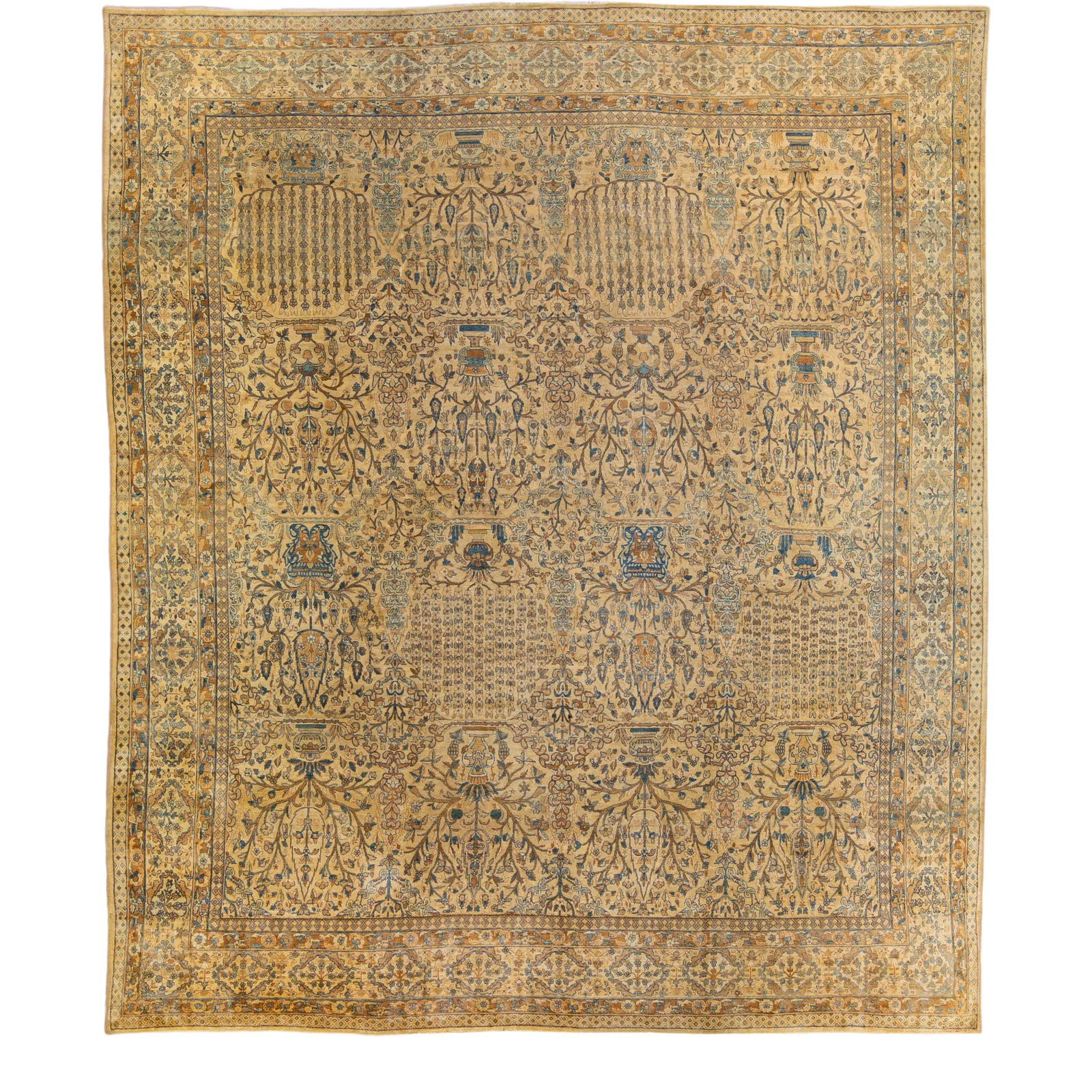 Antique Persian Kerman Handmade AllOver Floral Goldenrod Wool Rug