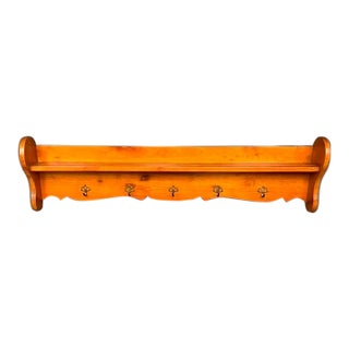 French 19th Century Cherry Wall-Mounted Shelf With Five Bronze Hooks, Circa 1890 For Sale