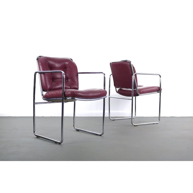 Mid Century Modern Lounge Chairs in Tubular Chrome and Rich Oxblood Faux Leather - a Pair For Sale - Image 10 of 10