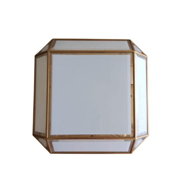 Square Wall Light in White Opaline Glass and Gold Patinated Metal, Italy, 1970s For Sale - Image 3 of 10