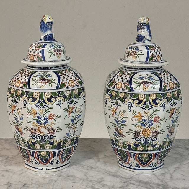1900s Pair of Boch Frères Keramis Polychrome Lidded Urns For Sale - Image 4 of 18