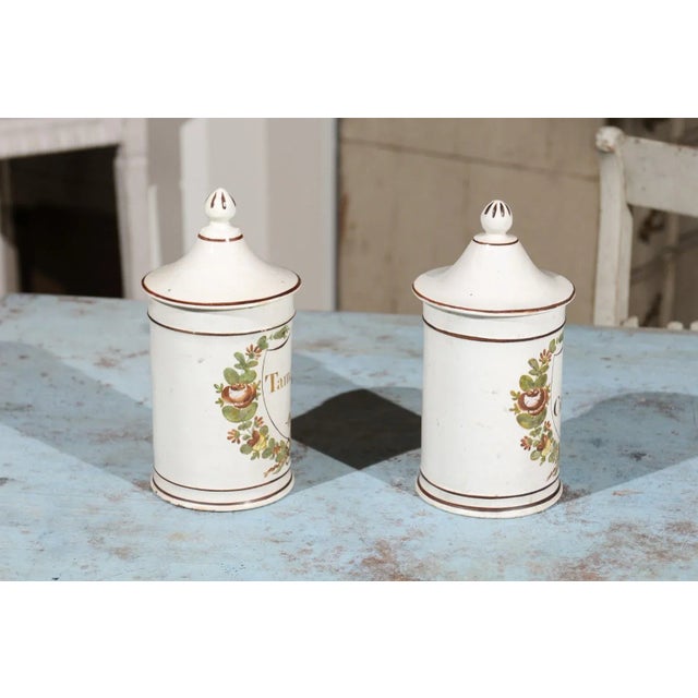 Late 18th Century French Directoire Lidded Apothecary Jars with Labels- a Pair For Sale - Image 9 of 12