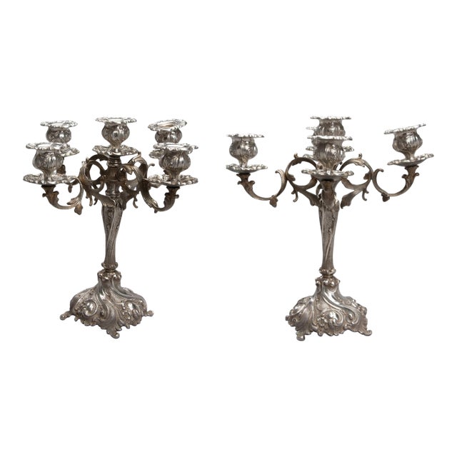 Antique 1800s Rocaille Decor Silver Candelabras - a Pair For Sale