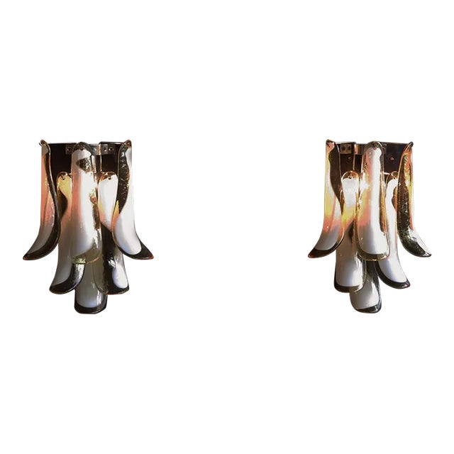 Italian Murano Sconces of Mazzega Caramel Lattimo Petals Glass - a Pair For Sale