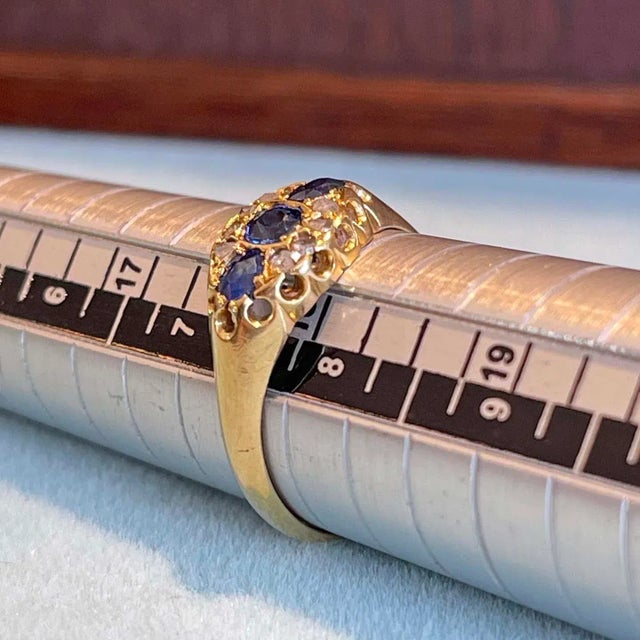 1904 Edwardian Sapphire Diamond 18k Gold Ring Size 7.5 For Sale - Image 10 of 11