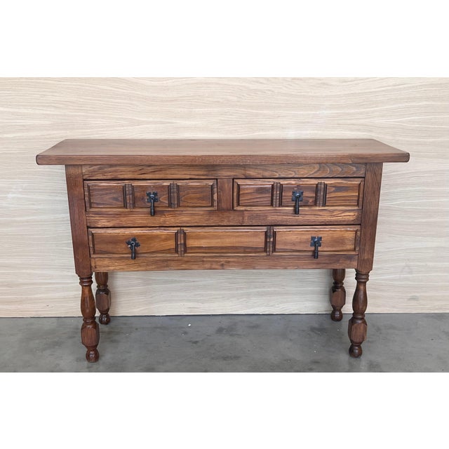 19th Century Catalan Spanish Carved Walnut Console Sofa Table, Four Drawers For Sale - Image 16 of 18
