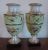 Pair Coalport porcelain vases in the neoclassical taste decorated with birds on a bright mint green ground enhanced by...