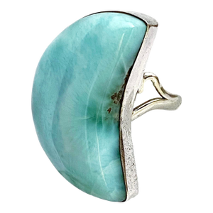 Monumental Larimar Half-Moon Ring in Sculptural .925 Sterling Silver, Size 7.75