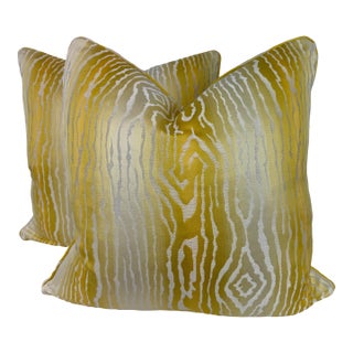 Thibaut "Traduzione" in Yellow 22" Pillows- A Pair For Sale
