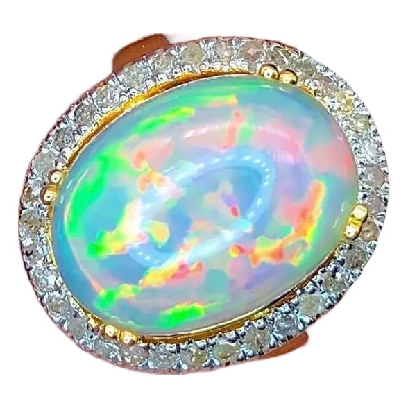 Bochic “Orient” Natural Diamond & Fire Opal Ring Set In 18K Gold For Sale
