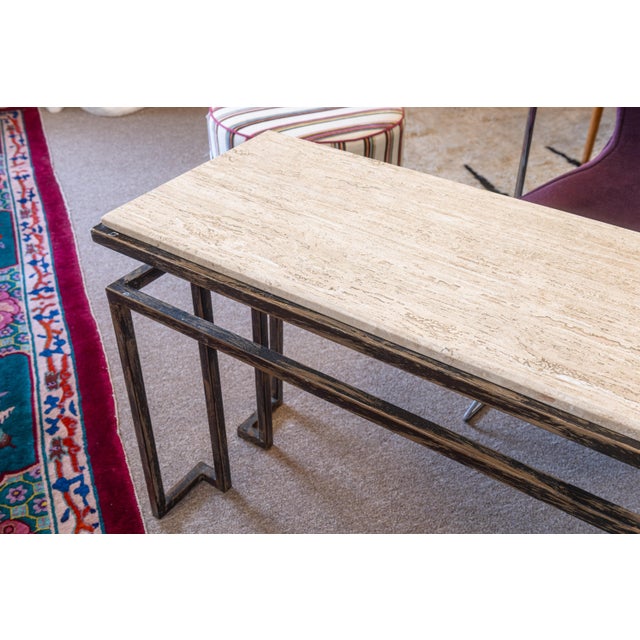 Vintage Roche Bobois Travertine and Steel Floating Rectangular Console Table For Sale In Detroit - Image 6 of 6