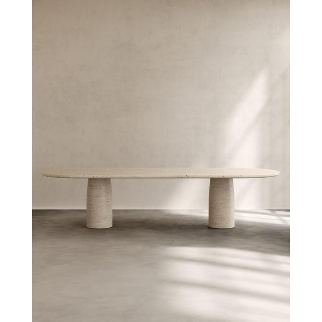 Isola Dining Table in Classico Alabastrino Travertine by Paloma Editions For Sale - Image 4 of 8