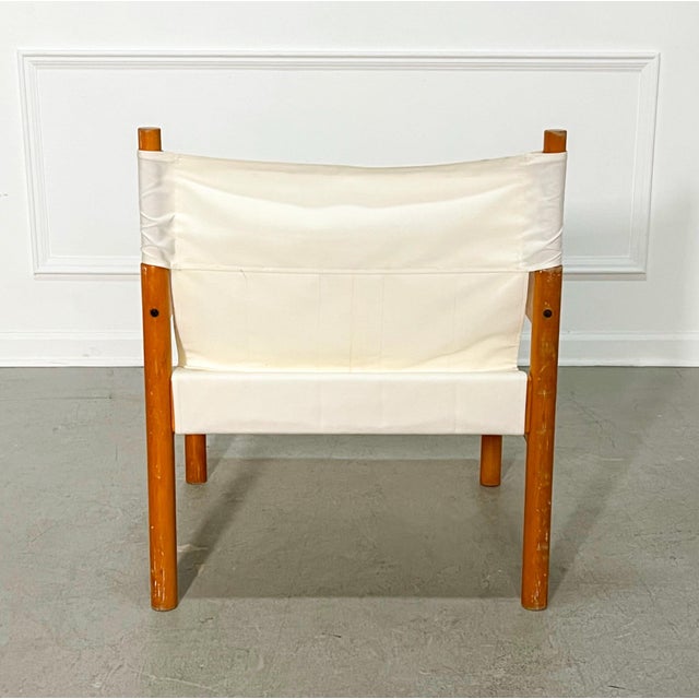 60's Michel Arnoult attr. Sling Safari Beechwood and Canvas Armchairs - A Pair For Sale In Tampa - Image 6 of 7