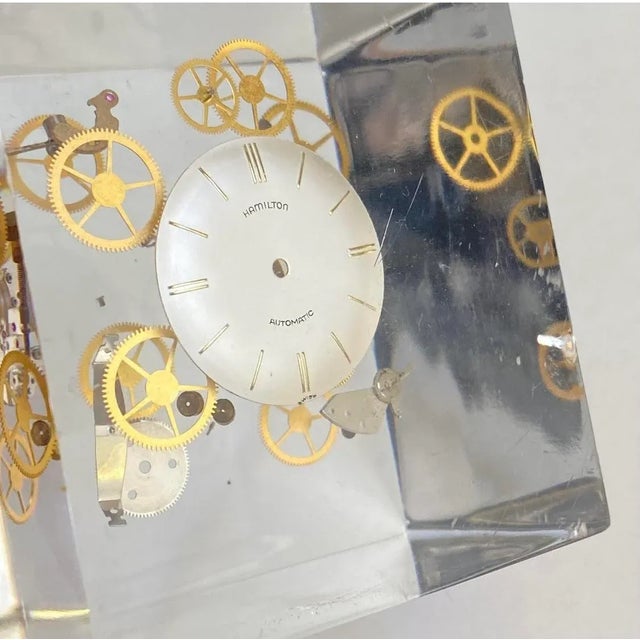 Vintage 70s Lucite Cube Paperweight By Pierre Giraudon Exploding Watch Parts In Resin A spectacular piece of modern art by...