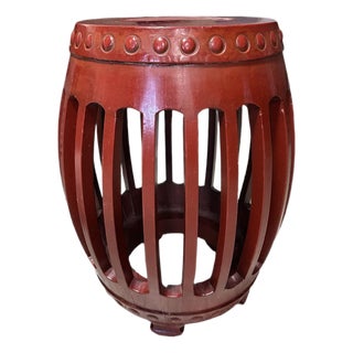 1950s Red Wooden Drum Stool or Side Table For Sale