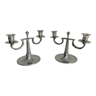 1930s Svenskt Tenn Swedish Pewter Art Deco Candlesticks - A Pair For Sale
