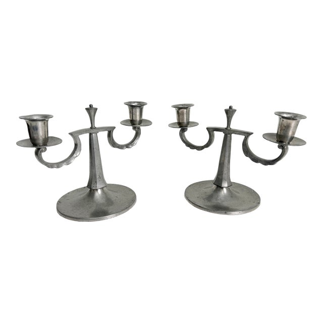 1930s Svenskt Tenn Swedish Pewter Art Deco Candlesticks - A Pair For Sale