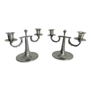 1930s Svenskt Tenn Swedish Pewter Art Deco Candlesticks - A Pair