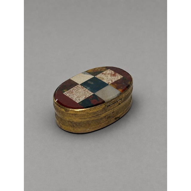 Late 19th Century Antique Scottish Hardstone and Gilt Brass Oval Snuff Box C. 1880 For Sale - Image 5 of 9
