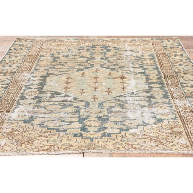 Tan Early 20th Century Antique-Worn Persian Malayer Rug - 03'09 X 05'06 For Sale - Image 8 of 9
