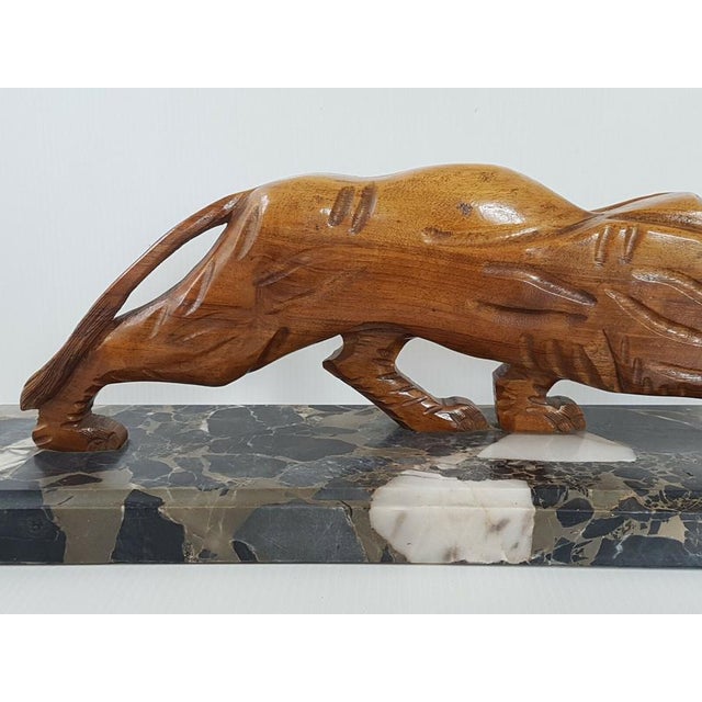 1920s Art Deco Panther in Walnut and Marble, 1920s-1930s For Sale - Image 5 of 11