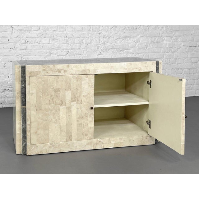 Robert Marcius Vintage Sideboard in Stone Marquetry and Brass Inlay, 1980s For Sale - Image 4 of 12