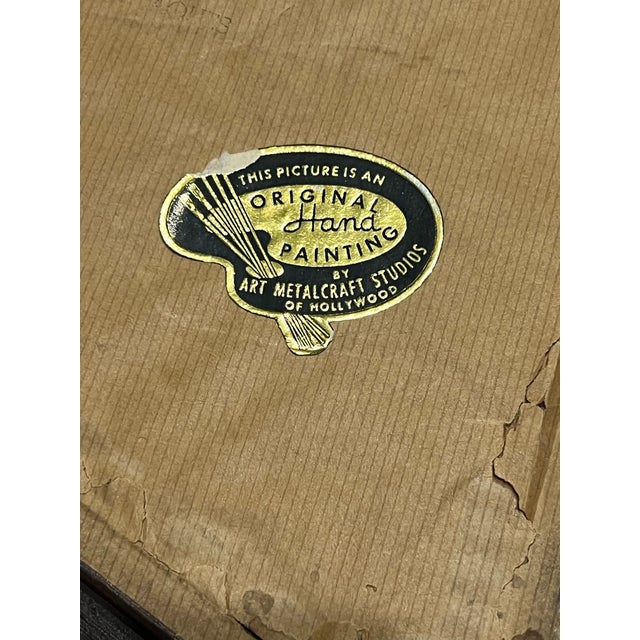 Beige Vintage Art Metalcraft Studios Hollywood 1950s Attributed to Carlo Mid Century Modern Wall Art Atomic Kitsch Pair Paintings Birds Flowers For Sale - Image 8 of 12