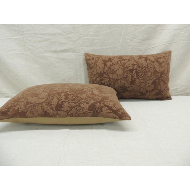 2010s Brown Tone-On-Tone Damask Pattern Decorative Lumbar Pillows - Set of 2 For Sale - Image 5 of 7