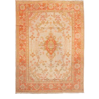 Antique Turkish Oushak Peach Handmade Wool Rug For Sale
