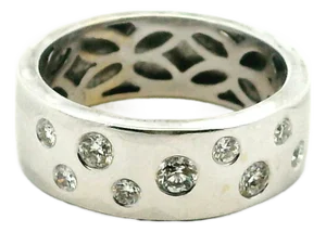 Italian 18k White Gold Scattered Diamond Band Ring, Size 9.5