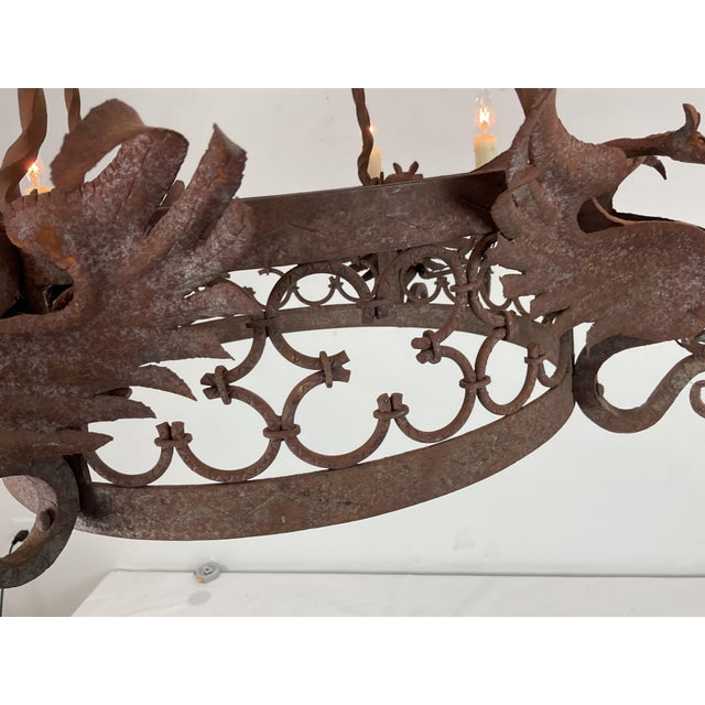 1940s 1940s Forged Iron Dragon Chandelier For Sale - Image 5 of 11