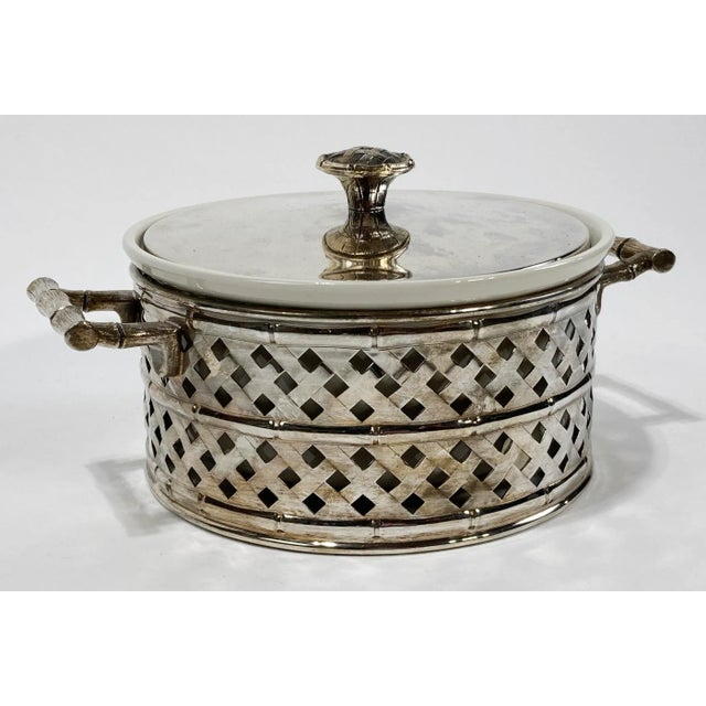 International Silver Vintage Lidded Silverplate Faux Bamboo Trellis Serving Dish For Sale - Image 4 of 10