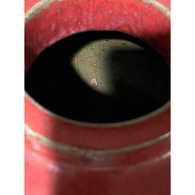 Brick Red Large Heavy Red Oxblood Glazed Ceramic Square Ginger Jar Canister 14" For Sale - Image 8 of 9