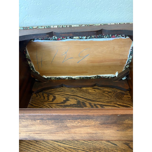1920s Art Deco Wood Vanity Bench With William Morris Golden Lily Upholstery For Sale - Image 5 of 12