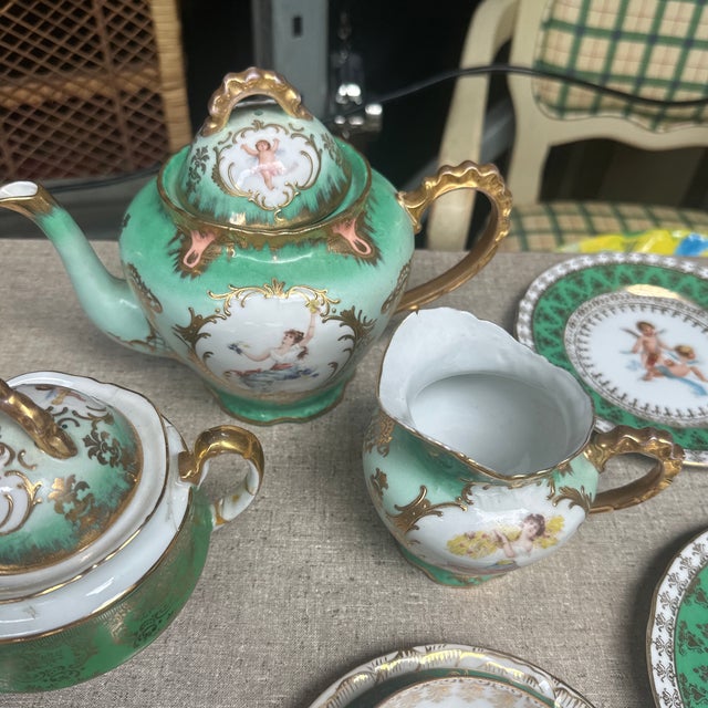 Vintage Austria Ceramic Green Tea Set - 15 pcs For Sale - Image 4 of 8