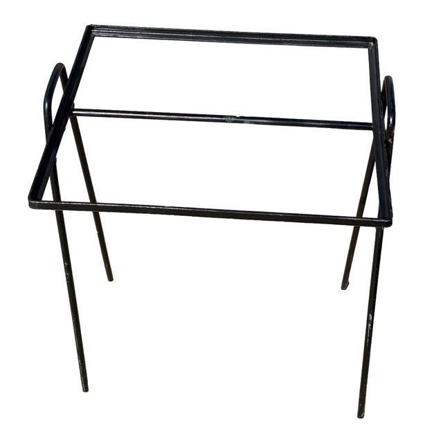 1950s 1950s Mid-Century Geometric Black Iron Patio/Outdoor Side Drinks Table W/ Glass Top For Sale - Image 5 of 5