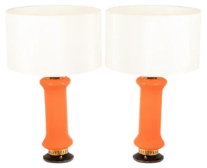 Orange Glass Table Lamps. 1970s, Set of 2