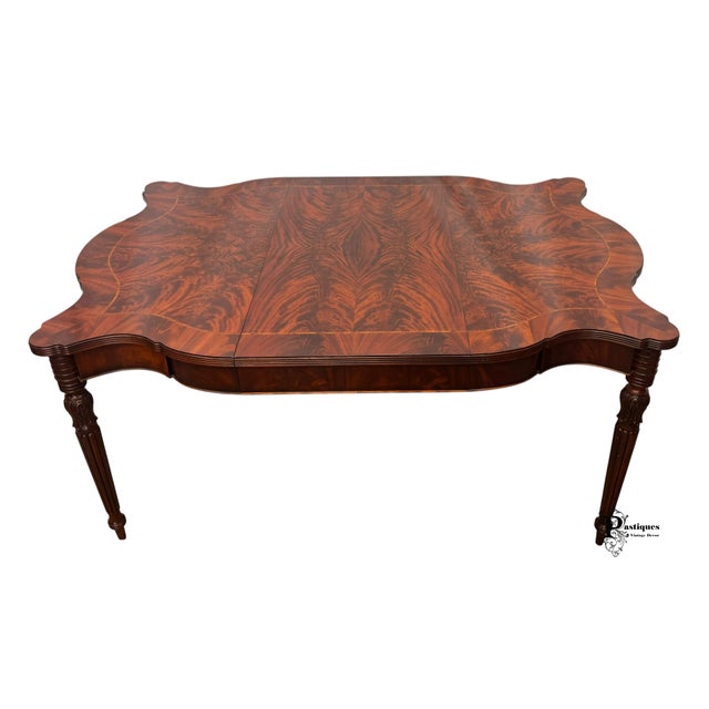 Hollywood Regency Vintage Henredon Regency Style Flame Mahogany Scalloped Extension Dining Table For Sale - Image 3 of 12