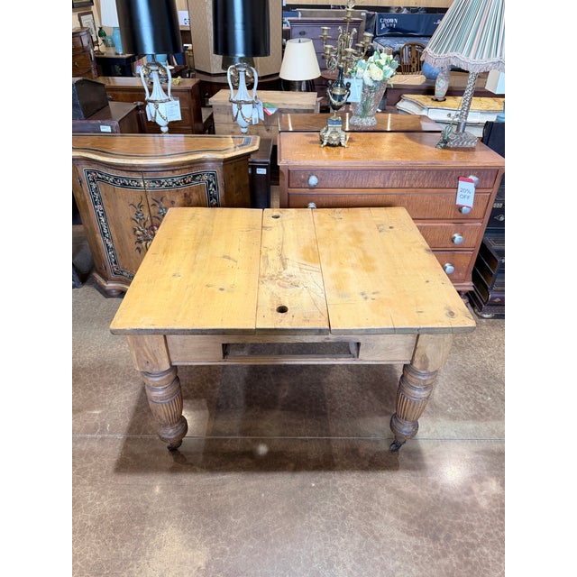 Late 19th Century Antique Primitive Pine Farmhouse Extension Table With Concealed Leaves For Sale - Image 5 of 12