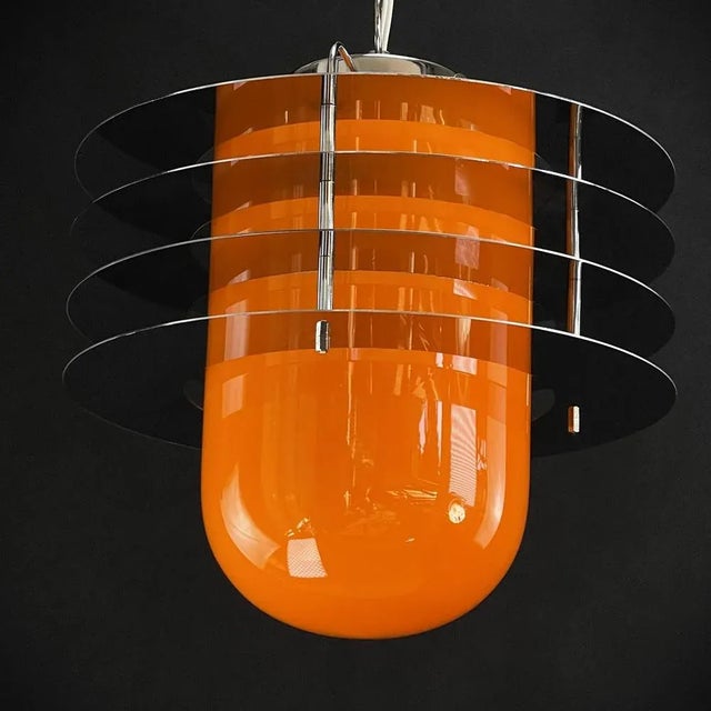 Space Age Lounge Ceiling Lamp with Orange Glass, 1970s For Sale - Image 4 of 12