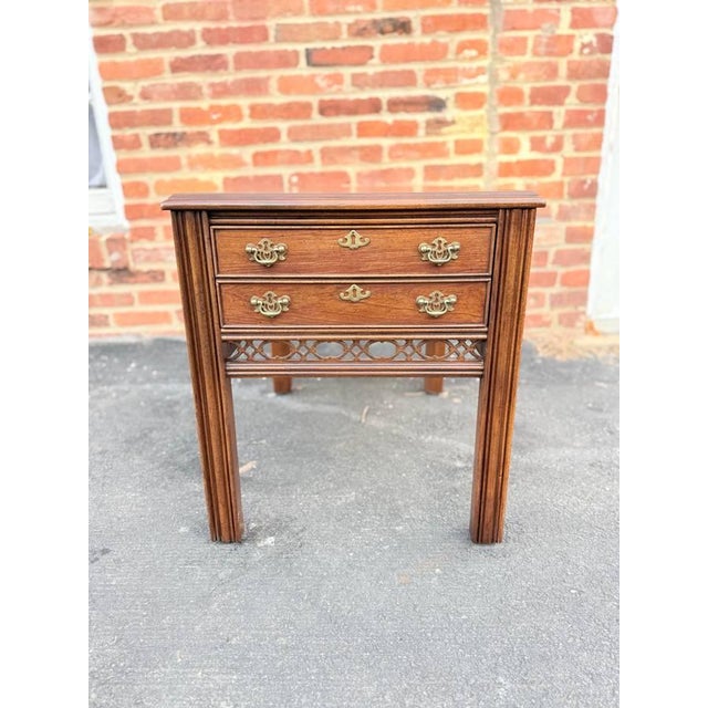 Late 20th Century Pair of Chippendale Style Altavista Virginia Inlaid Side End Tables by Lanes For Sale - Image 15 of 18
