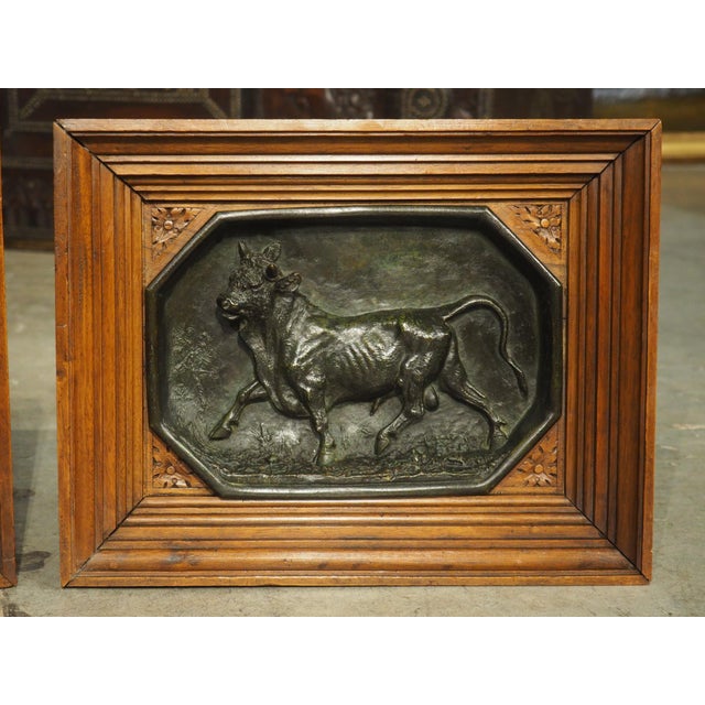 Circa 1860 French Walnut and Bronze Bull Plaques, by Christopher Fratin For Sale - Image 4 of 18