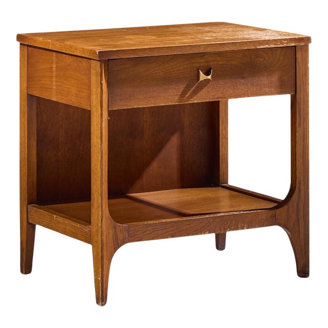 Broyhill Brasilia Mid Century Walnut and Brass Nightstand For Sale