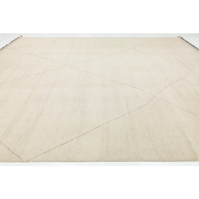 Ivory Modern Minimalist Beni Ourain Style Hand-Knotted Wool Rug 12x15 For Sale - Image 9 of 10